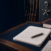 FFL compliance desk with paperwork and locked safe — Franktown Firearms blog hero