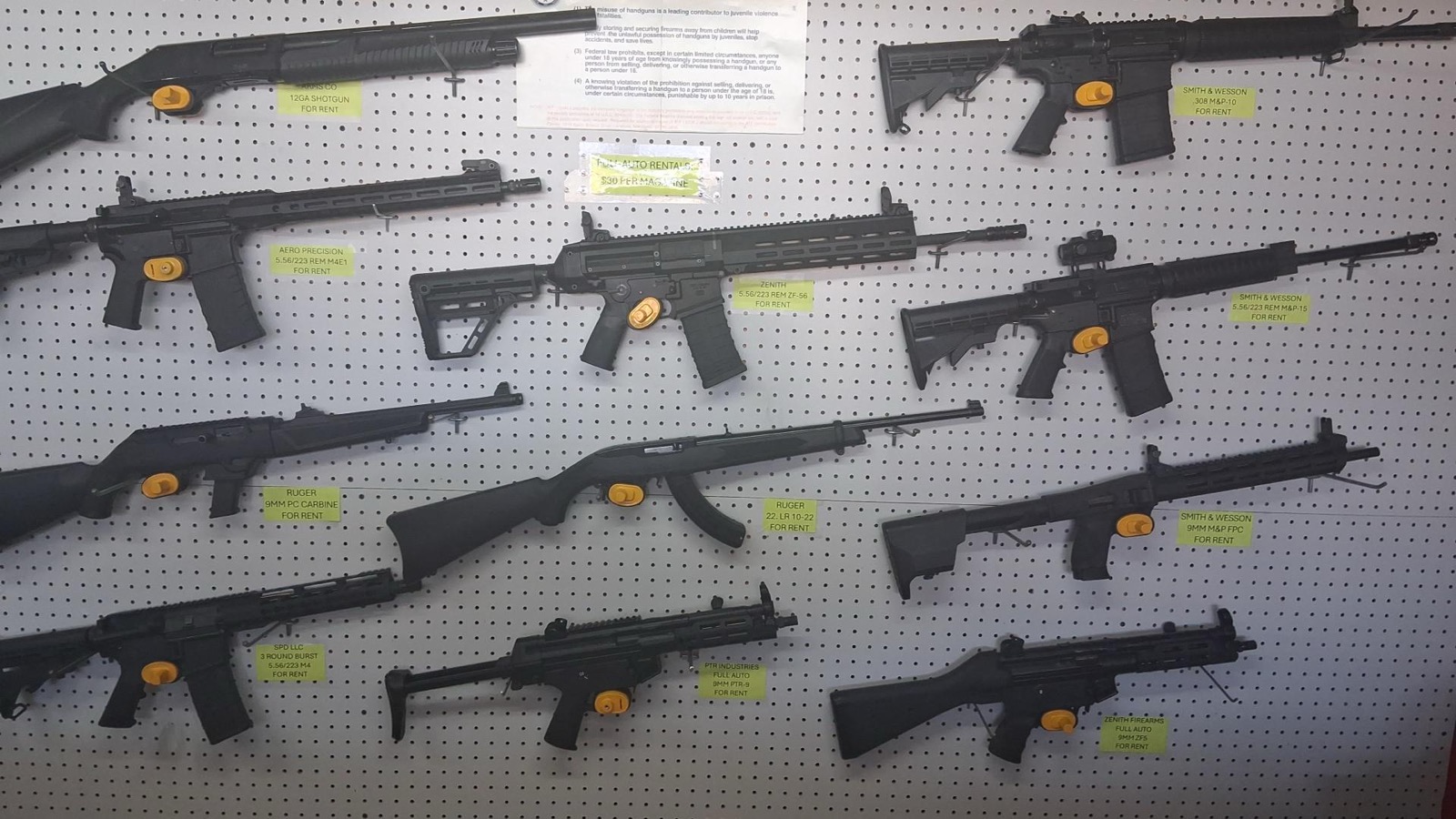Long gun rental wall at Franktown Firearms