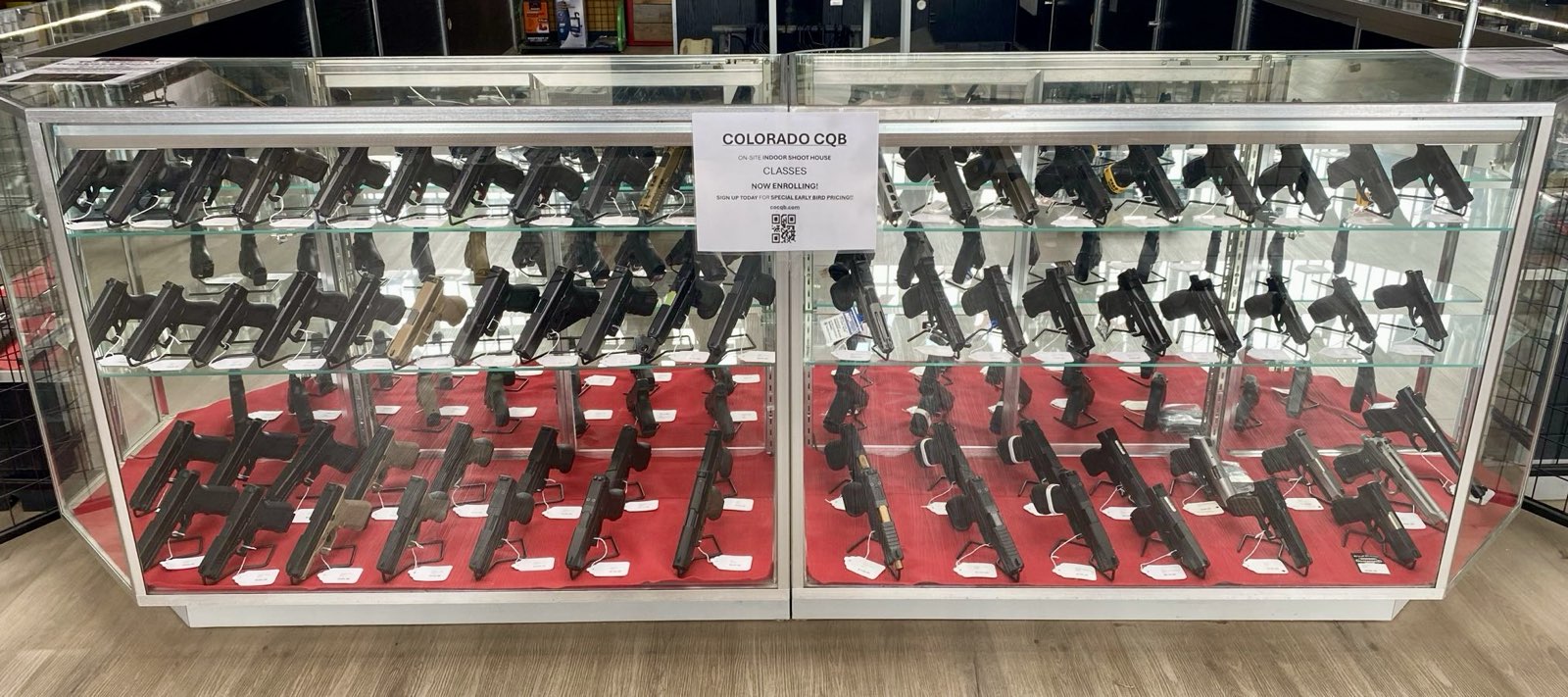 Handgun display case at Franktown Firearms